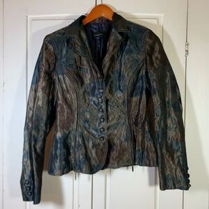 Javier Simorra Barcelona Iridescent Metallic Blazer Jacket Womens 10 Spain Blue